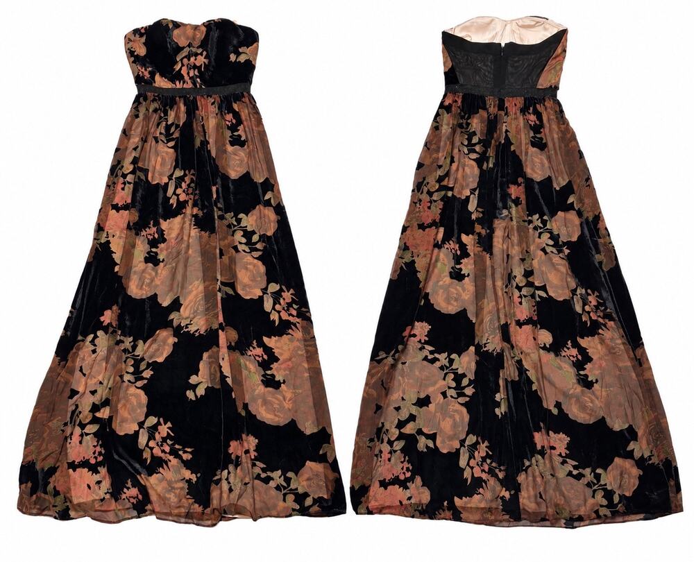 Anthropologie ERIN Erin Fetherston Rosalind Velvet Floral Strapless Gown Burnout